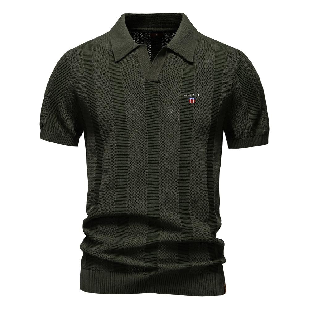 Gant 2025 Summer New Embroidered Men's Polo Shirt Striped Hollow Short Sleeve Sweater Polo Shirt Men