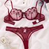 Květinová vyšívaná síťovaná push-up souprava spodního prádla pro ženy