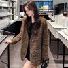 Women Tweed Jacket Premium Knitted Wool Blend Mid Long Coat Fashion Outerwear