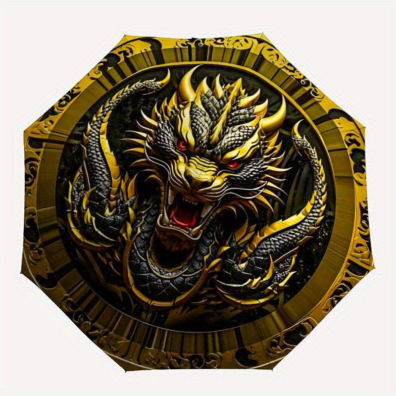 

1pc Golden Dragon Emblem Automatic Opening/closing Umbrella with Auto Open/Close, Windproof, Foldable Sunshade yy250811135