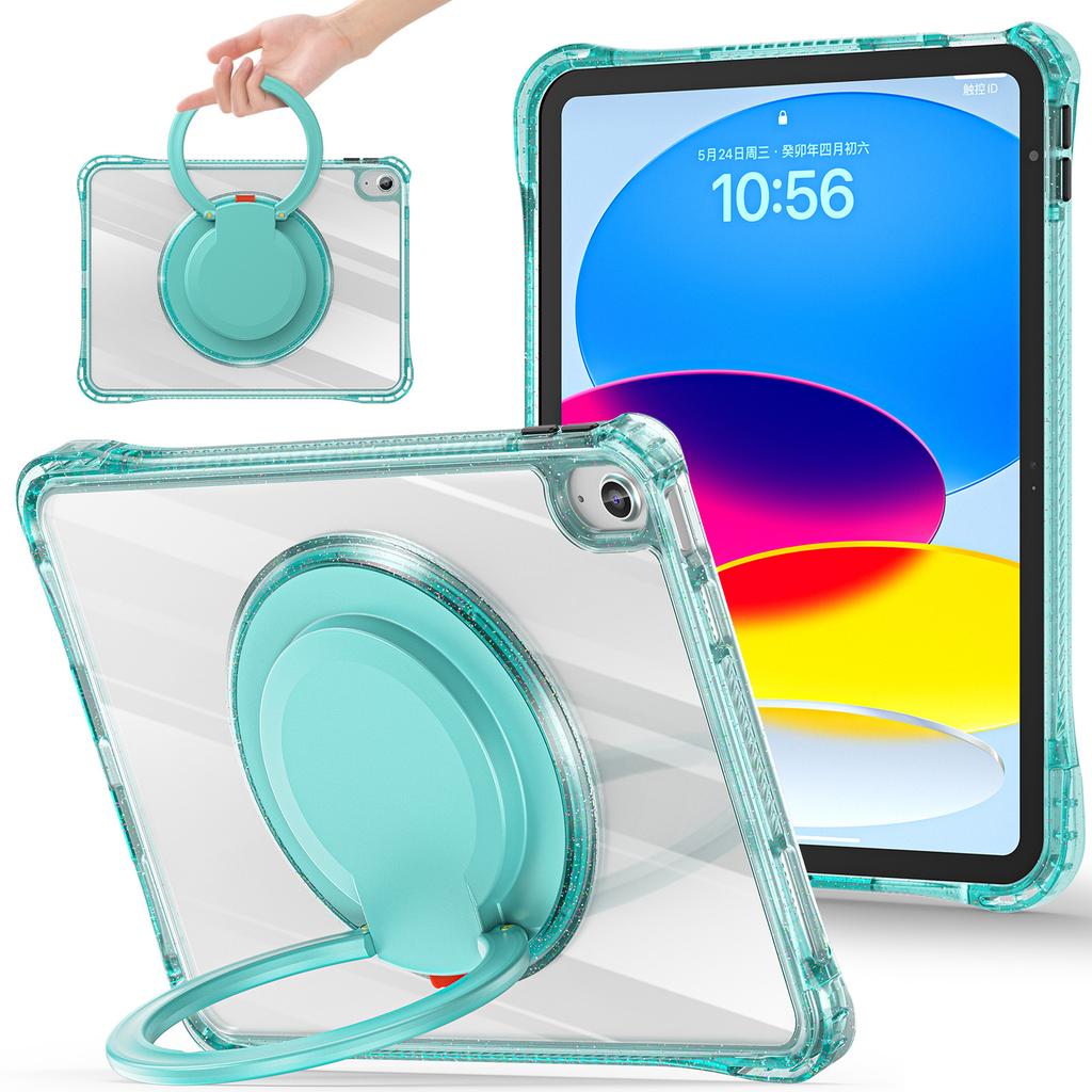 For iPad (2025)/10.9 (2022) Case Rotating Handle Grip TPU+PC Clear Tablet Cover