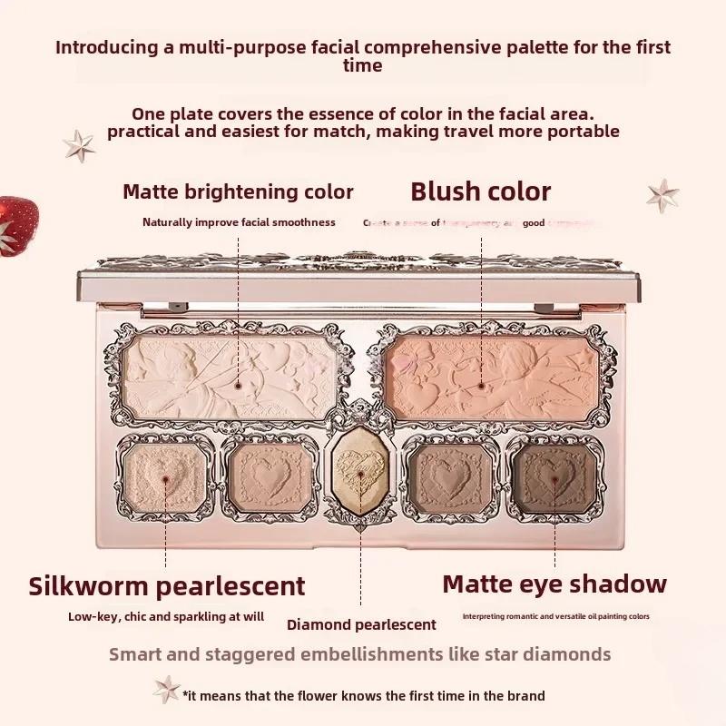 Flowerknows Strawberry Cupid Collection Ansiktsfärgpalett Rouge Ögonskugga Highlighter Flower Know Ansiktsbronzerpalett