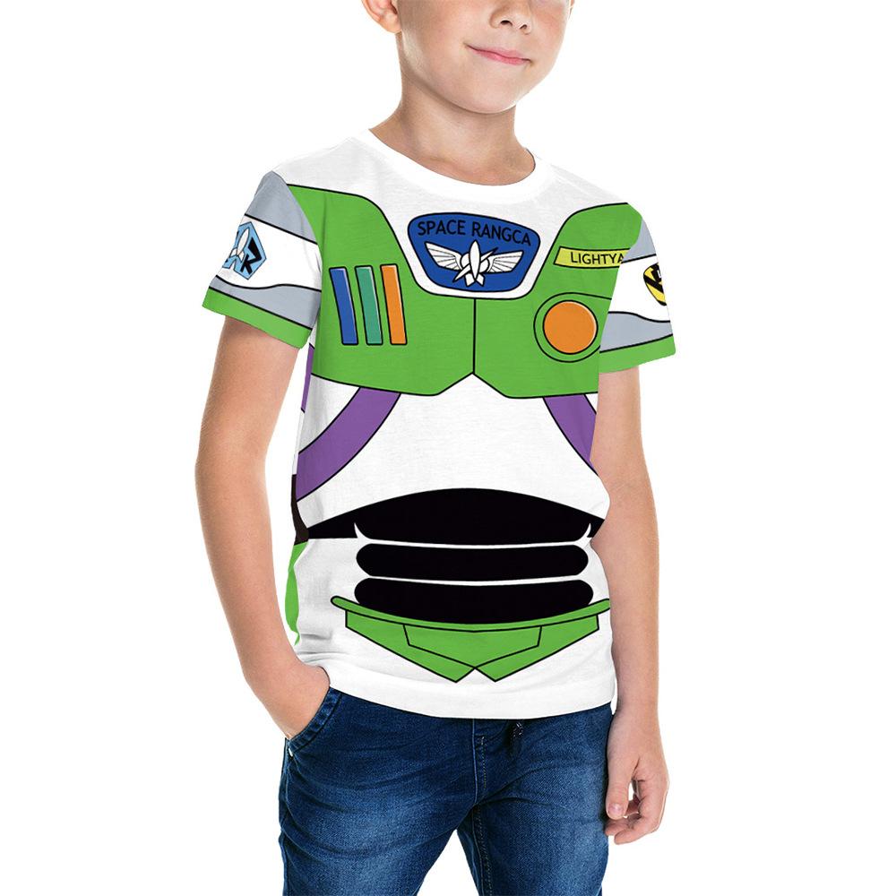 Buzz Lightyear 3D-Druck Kurzarm-T-Shirt Cosplay Weltraum-Ranger Oberteil Kostüm für Kinder Erwachsene Schwarz