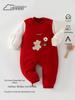 Infant New Year Red Velvet Romper for Winter 100-Day Celebration