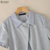 ZANZEA Women Stripe Splice Turn Down Collar Short Sleeve Blouse