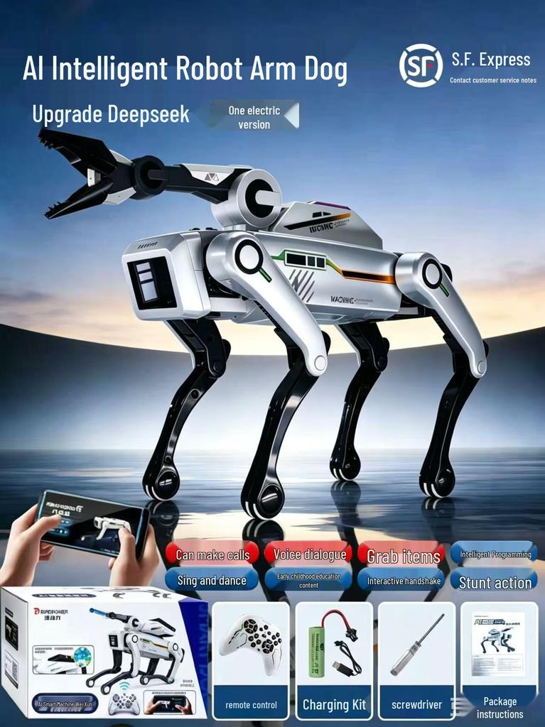 Smart AI Robot Dog with Voice Dialogue, Remote Control, Call Function, Item Pickup & Cannonball Shooter