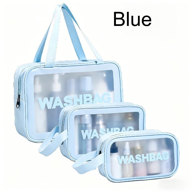 3pcs Translucent Toiletry Bag Set with Handle,Portable Frosted Cosmetic Bags 3 Size,Travel Organizer for Makeup Brush,Travel Bag синий