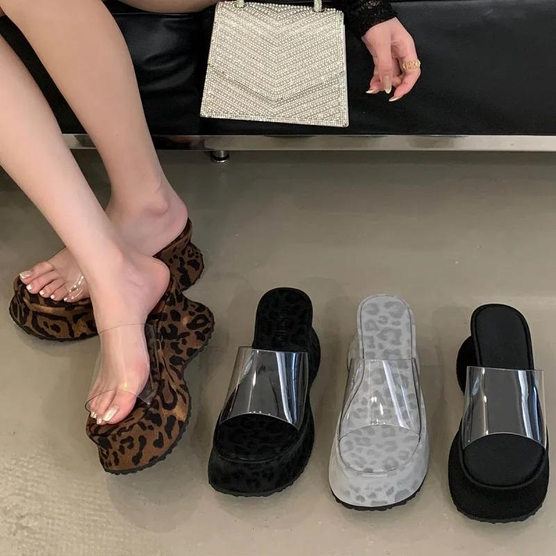 Eilyken Sexy PVC Transparen Platform Wedges Women's Slipper Summer Open Toe High Heels Banquet Party Slide Shoes