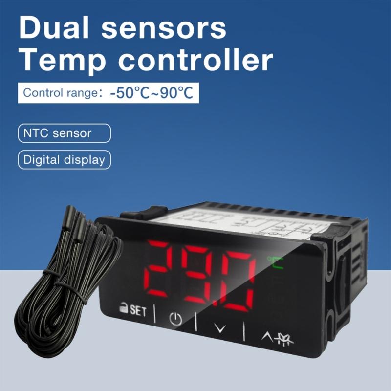 Double Sensors Thermostat For Cold Storage With Temperature Control Heating Cooling Mode LCD Display ABS Construction