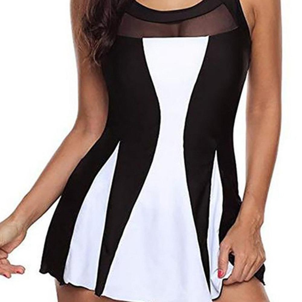 Bikini One-piece Swimsuit Women's Sexy Mesh Plain Splicing Boxers Conservative Skirt Swimsuit