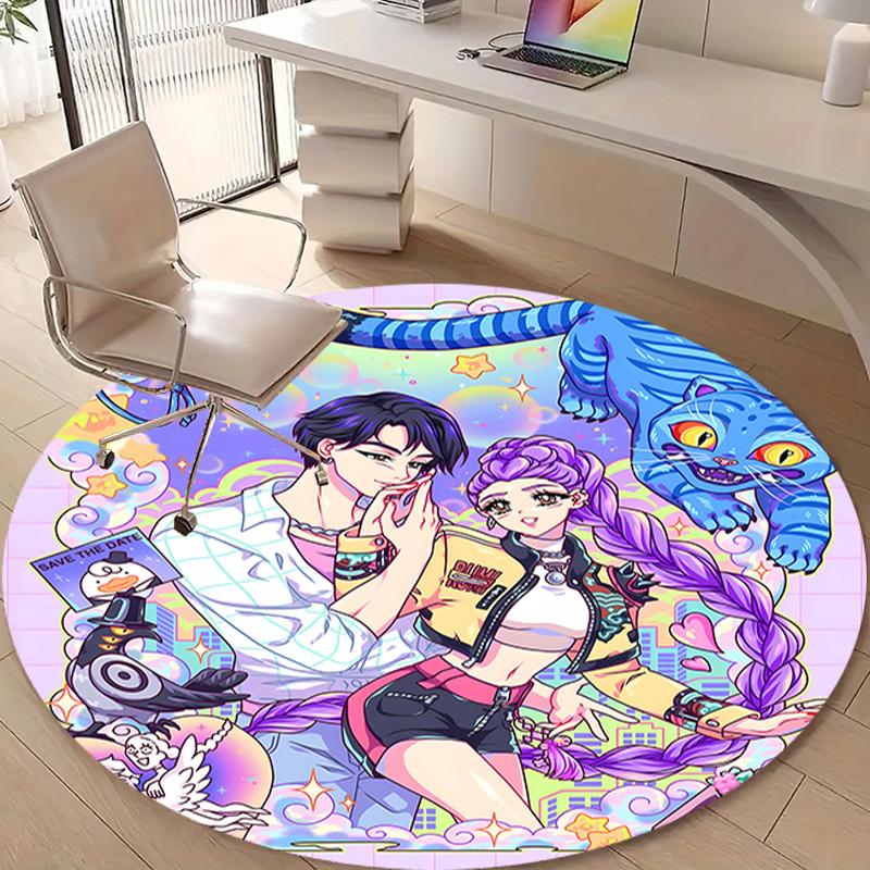 1pc KPop Demon Hunters18 Design Printed Area Round Carpet for Bedroom Living Room Home Decor Rugs Mat Non Slip Mat Rug for Bedside