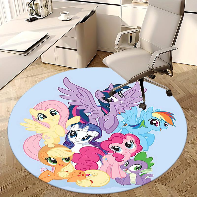 1pc My Little Pony Round Carpet Anime Cartoon Design, Office Chair Mat, NonSlip Rug for Home Decor, Seasonal Gift, Office, Living Room