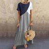 European and American Geometric Patchwork Color Block Irregular Short Sleeve Casual Dress