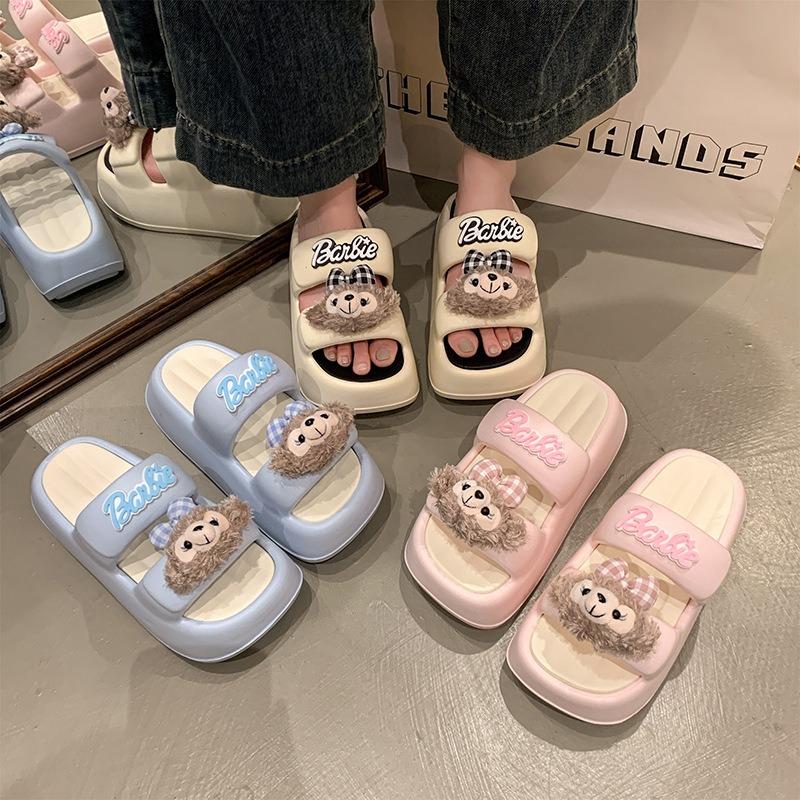Sweet Shirley Rose Cartoon One-Word Slippers Female Playful Cute Cool Slippers Thick Bottom Versatile Casual Comfortable Lazy Drag