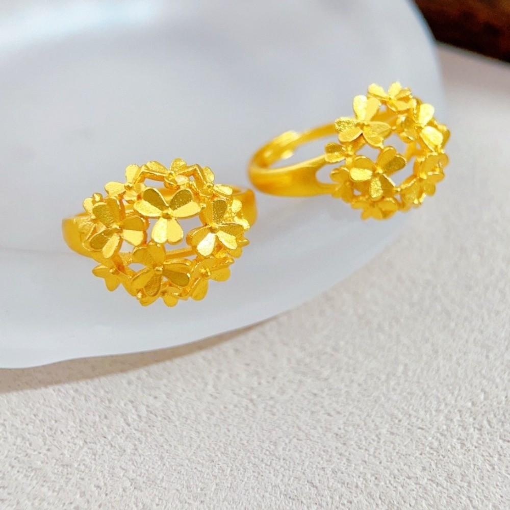 Gold Plated Floral Adjustable Ring Copper Gold Jewelry Accessories Peony Rhinestone Rings  Wedding