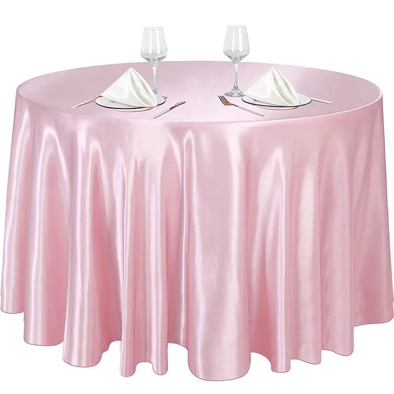 Champagne 145Cm Round Satin Tablecloths Satin Cover Silk Tablecloth Smooth Fabric For Wedding Banquet Table Decoration