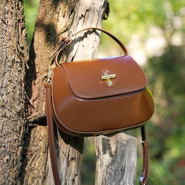 Korean-style Women's Genuine Leather 2025 New Crossbody Bag, Light Luxury Niche High-end Capsule Chestnut Cowhide Women's Bag