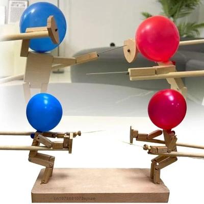 1 Set Balloon Battle Game for 2 Players Balloon Battle Handmade Wooden Fencing Puppet Head Inflatable Wooden Fighter Fast Paced