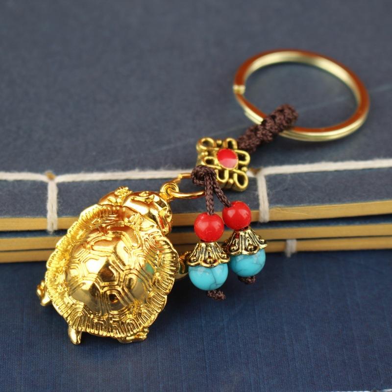 Pengagörande Gyllene Sköldpadda Nyckelring Legeringshänge Kreativ Personlighet Bilnyckelring Ring
