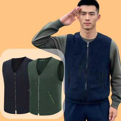 Warm Zip-Up Fleece Vest - Dark Blue, Olive Green, Flame Blue