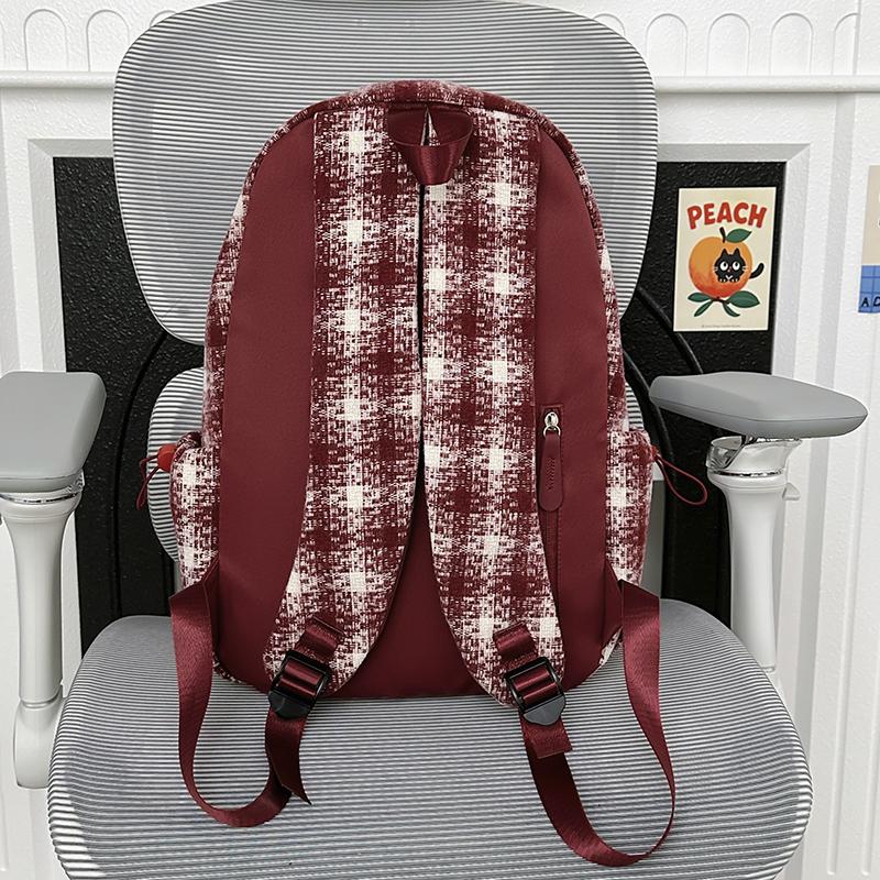 Sac à dos à carreaux rétro pour femme Sac d'école pour étudiant