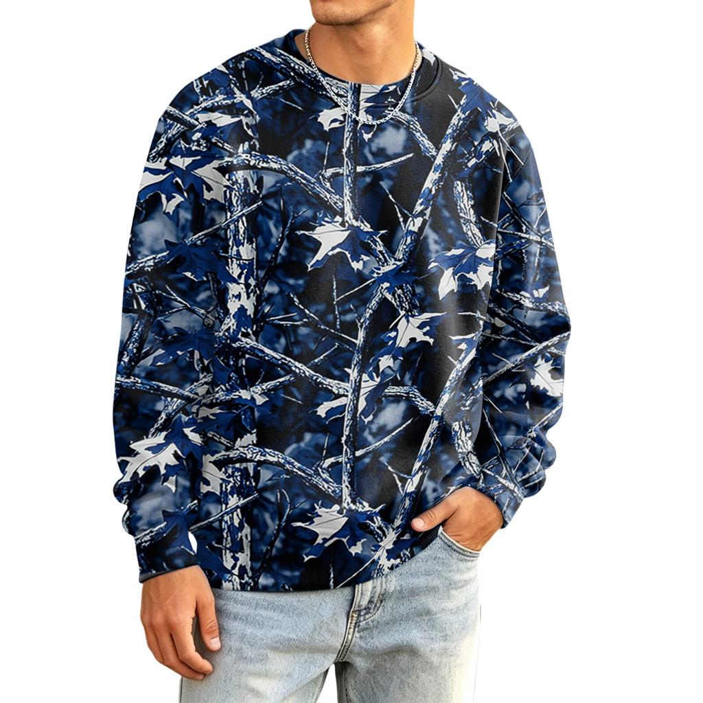 Men's Casual Long Sleeve Camouflage Print Round Neck T-Shirt Loose Fit for Everyday Wear
