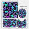 Halloween Skull Flower Shower Curtain Sets With Rugs Purple Neon Funny Horror Bathroom Set With Non-Slip Rug,Toilet Lid Cover,