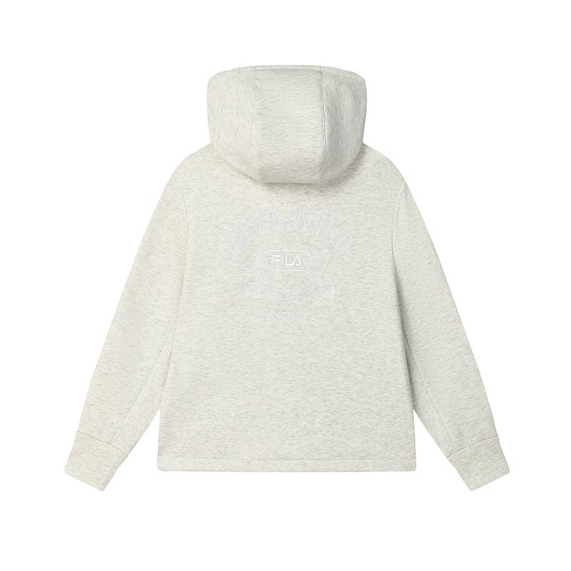 Fila Milano Series Warm Comfortable Knitted Hooded Jacket Women Jackets Light-Khaki Flower-Gray F11W515501FLK