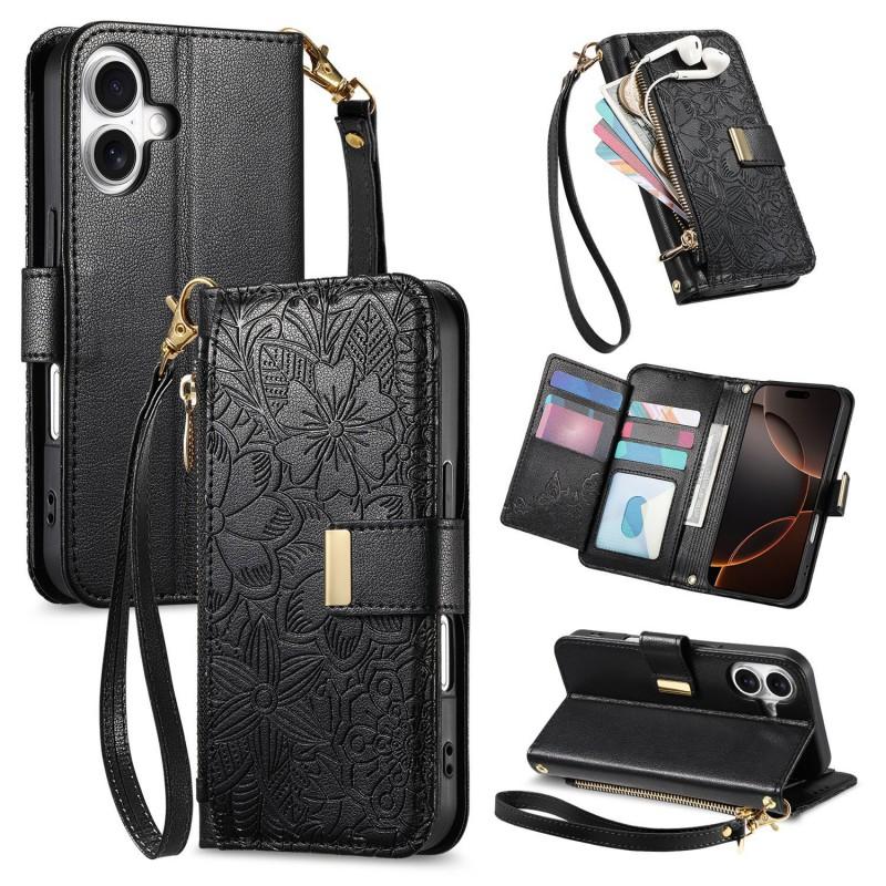 Elegant Floral Leaf Flip Phone Case IPhone 18 17 16 15 With Magnetic Card Slot Stand PU Leather Cover