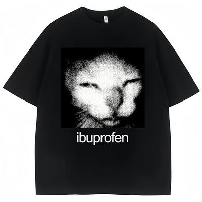 Vintage Zabawny Ibuprofen Kot Meme Graficzny T-shirt Męski Damski Humor Moda T-shirty Oversize Bawełniane Casualowe Streetwear T-shirty