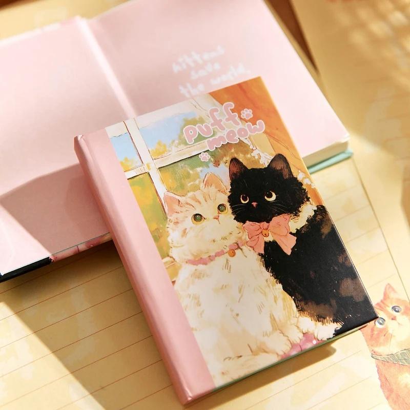 A7 Cute Cat Hardcover Pocket Notebook Vintage Illustration Mini Journal Kawaii Animal Small Notepad