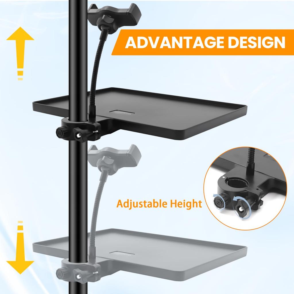 Microphone Stand Tray Adjustable Clip Microphone Stand with Cell Phone Stand Heavy Duty Stand Tray Suitable for Live Karaoke Sheet Podcast Recording