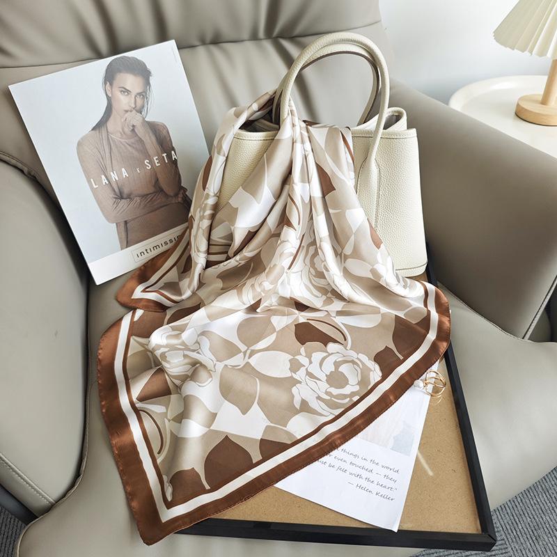 70 Square Scarves Spring and Summer High-value Creative Silk Scarves Women's Small Fresh and Simple Flower Printing Simulation Silk Square Scarves