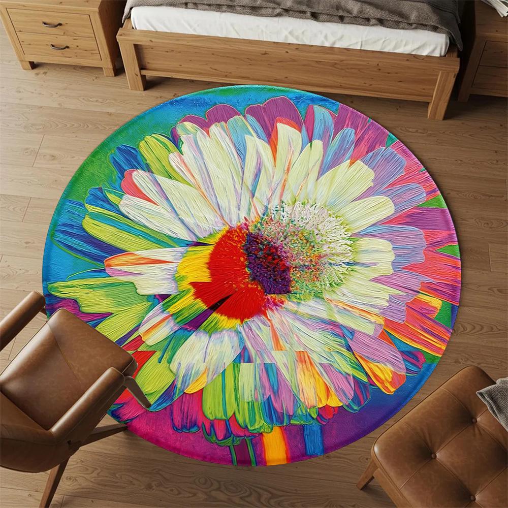 1pc Flower Painting Round Chair mat office Area Rug - Non-Slip, Floor Mat for Office, Bedroom, Ideal home decor gift p0105084