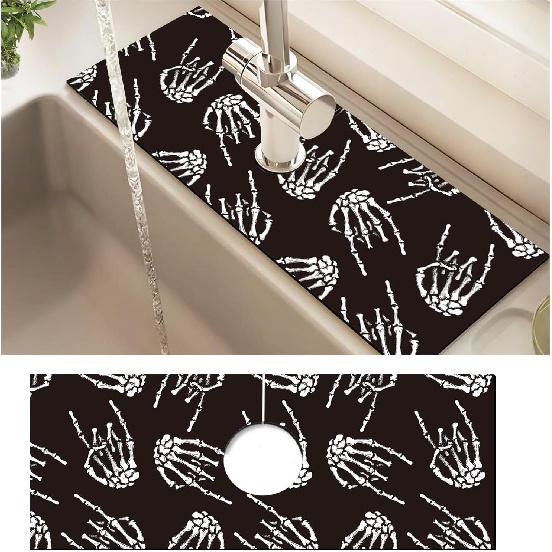 Absorbent Splash Guard Mat for Kitchen Sink, 15×5.5 Inch Cute Fast Drying Drip Catcher Behind Faucet Mat, Non-Slip, Washable Sink Mat Gadgets for