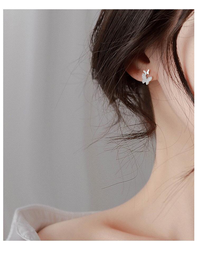 Beixi S925 Sterling Silver Butterfly Stud Earrings for Women - Mini Diamond Design for Everyday Wear