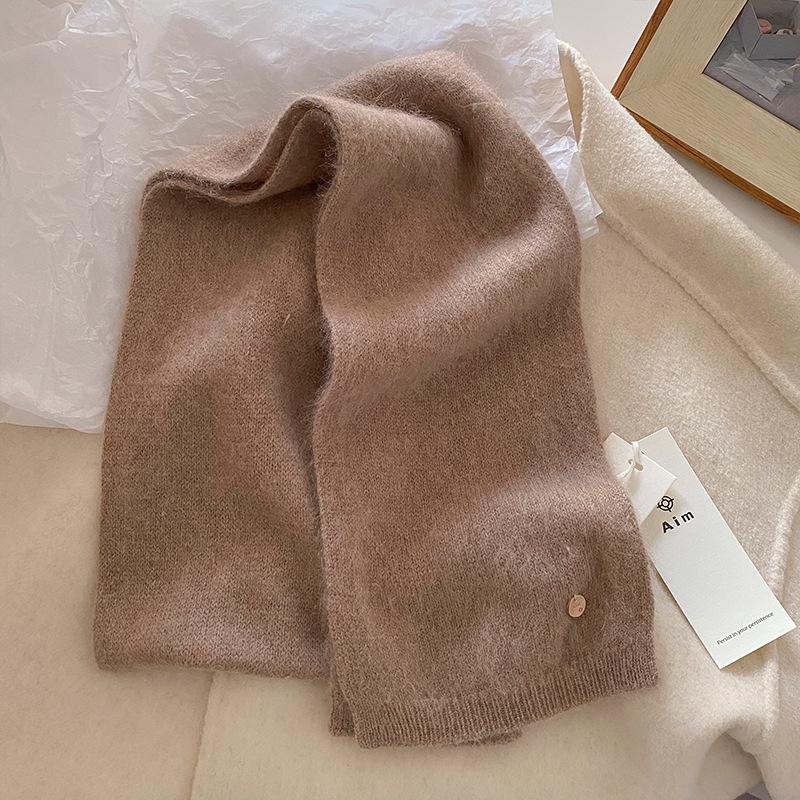 Schal im koreanischen Stil gestrickt Damen Winter Warme Schals Uni Kaschmir Design Verdicktes Schultertuch Weiche Lange Pashmina Hals 15x150cm brown