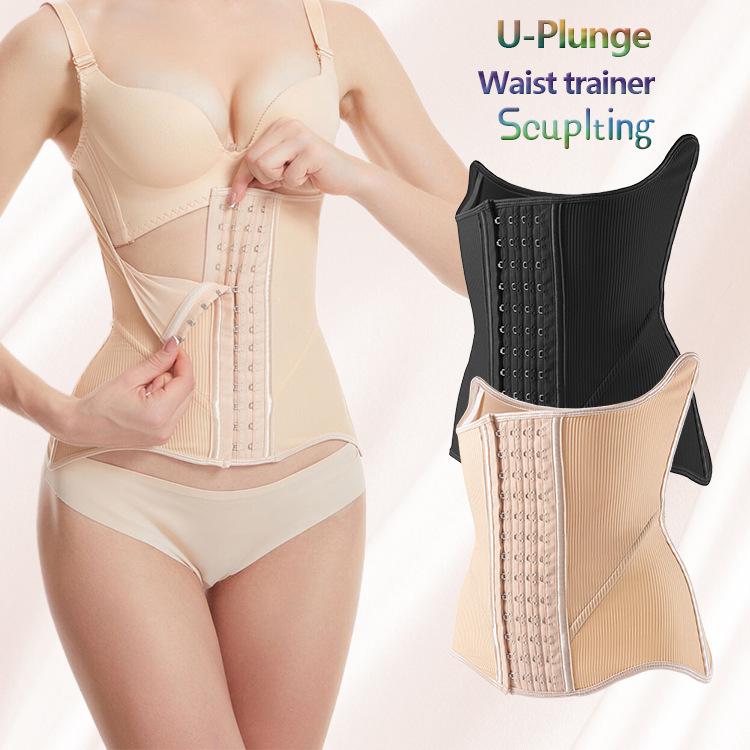 Luxurious Hourglass Waist Cincher: Abdominal Binder with Breast Support, 10 Steel Bones, 4 Rows, 13 Hooks for Postpartum Body Shaping.
