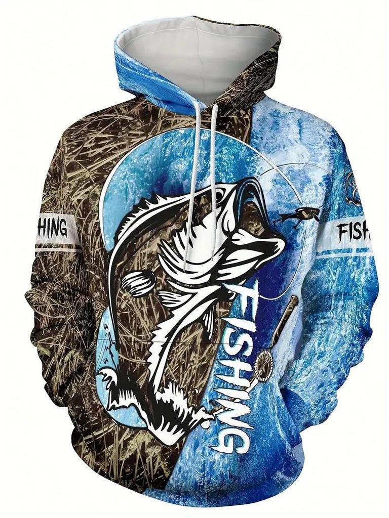 Men's Autumn Ocean Animals Fierce Fish Print Hoodie - New Arrival 2025