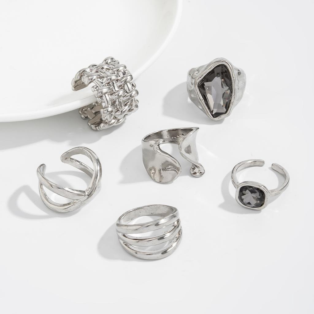 Exaggeration Heart Shape Crystal Rings Set for Women Lips Square Zircon Charm Open Rings Adjustable Fashion Designer Luxury Jewelry