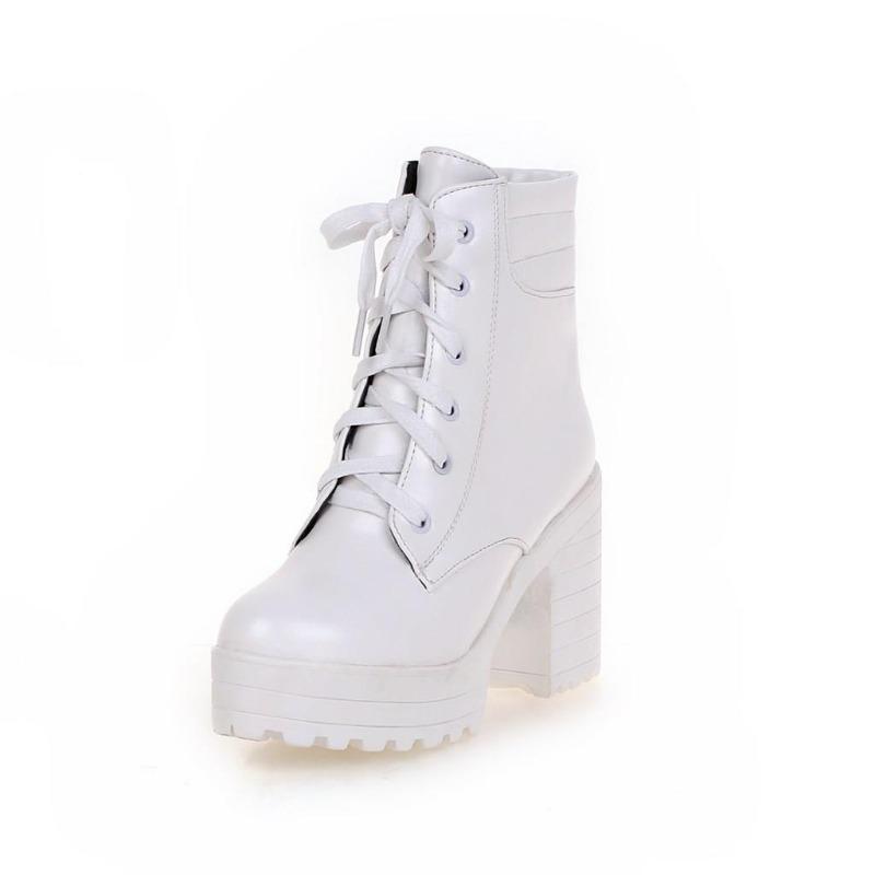 Women's Boots Ankle New High-quality Korean Version Spring and Autumn Winter Thick Heeled in White 9.5CM Square Heel Women Shoes