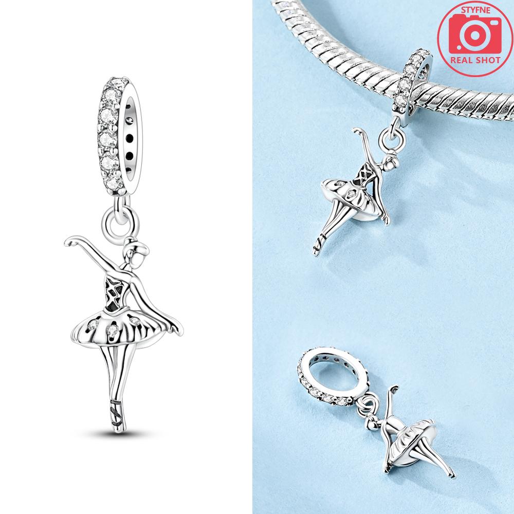 Original Copper Pink Love Dog Ballet Girl Star Four-Leaf Clover Bead Fit Women Bracelet Diy Valentine Gift Jewelry