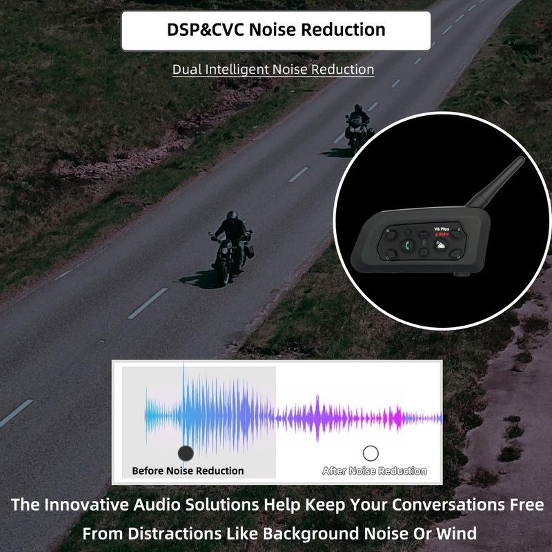 V6 Pro 1500M Motorcycle Helmet Intercom - Bluetooth 5.0, DSP Noise Cancellation, 6-Rider Group Chat, Waterproof