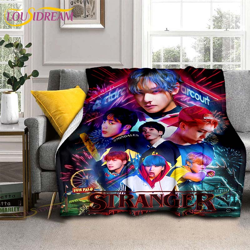 Kpop Bangtan Boys Художественное Флисовое Одеяло для Кроватей Туризма Пикника Толстое Одеяло Модный Покрывало Флисовое Плед 75x90cm