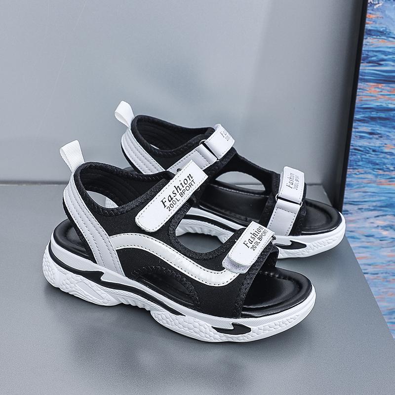 

Летние легкие повседневные сандалии для девочек, женская пляжная обувь, тапочки для девочек 37 чёрный/белый
