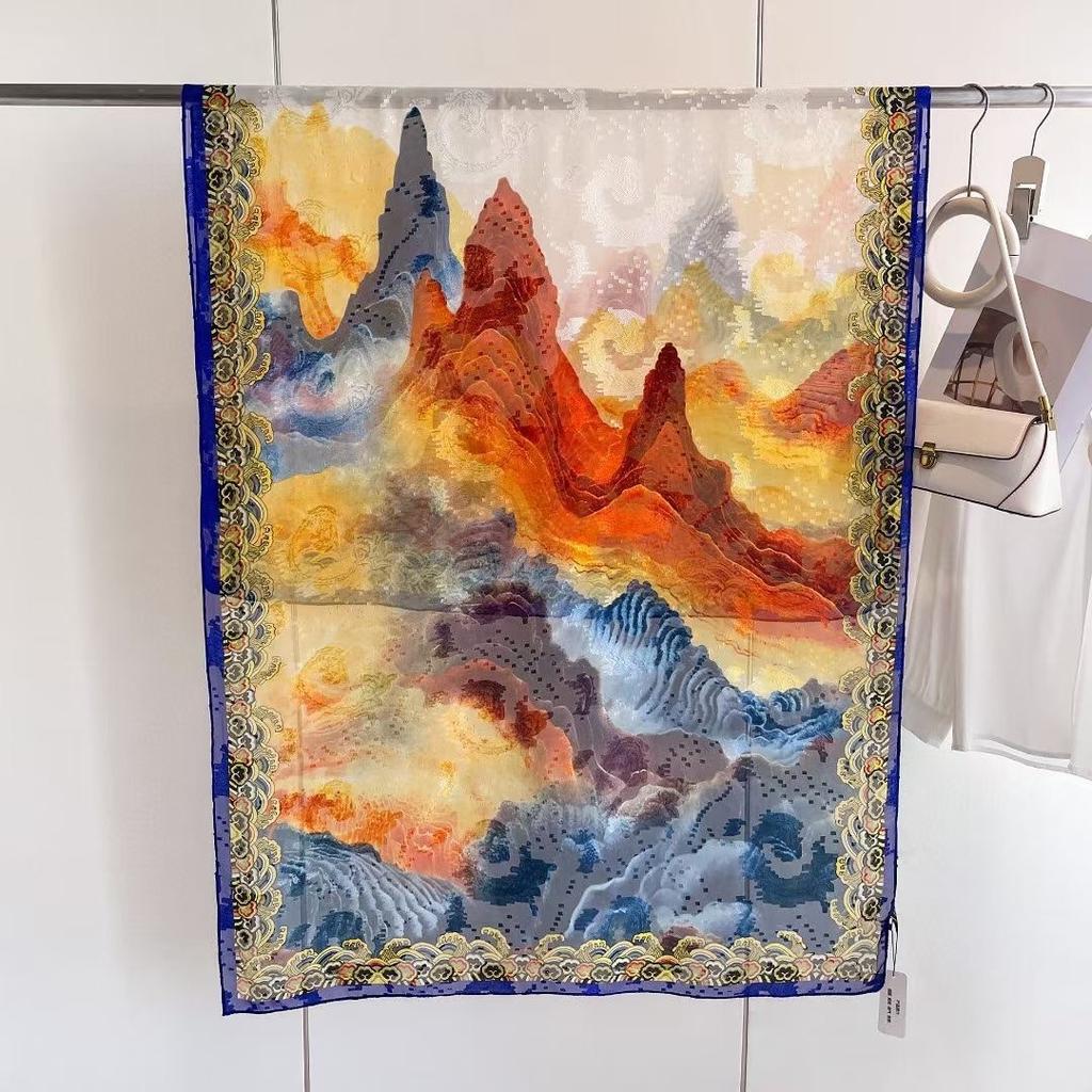 New Style  Thin Chinese Style Jacquard High-end  Versatile Double-sided High-end Silk Scarf