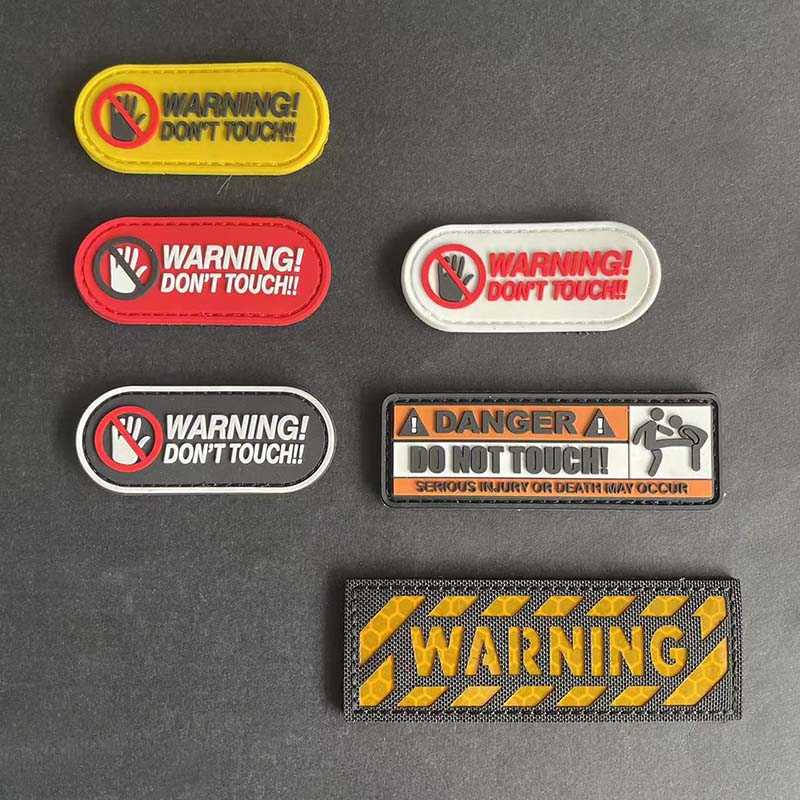 WARNING!DON'T TOUCH! PVC Applique Emblem Glow In Dark,Tactical Patch with Hook,Luminous Sticker Morale Badge For Helmet,Backpack