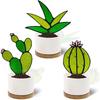 Succulent Plant Stained Glass Cactus Glass Decor (No Pot), Cacti Suncatcher Desk Windowsill Shelf Christmas Decor Plant Lover Gifts for Mom, Grandma, 