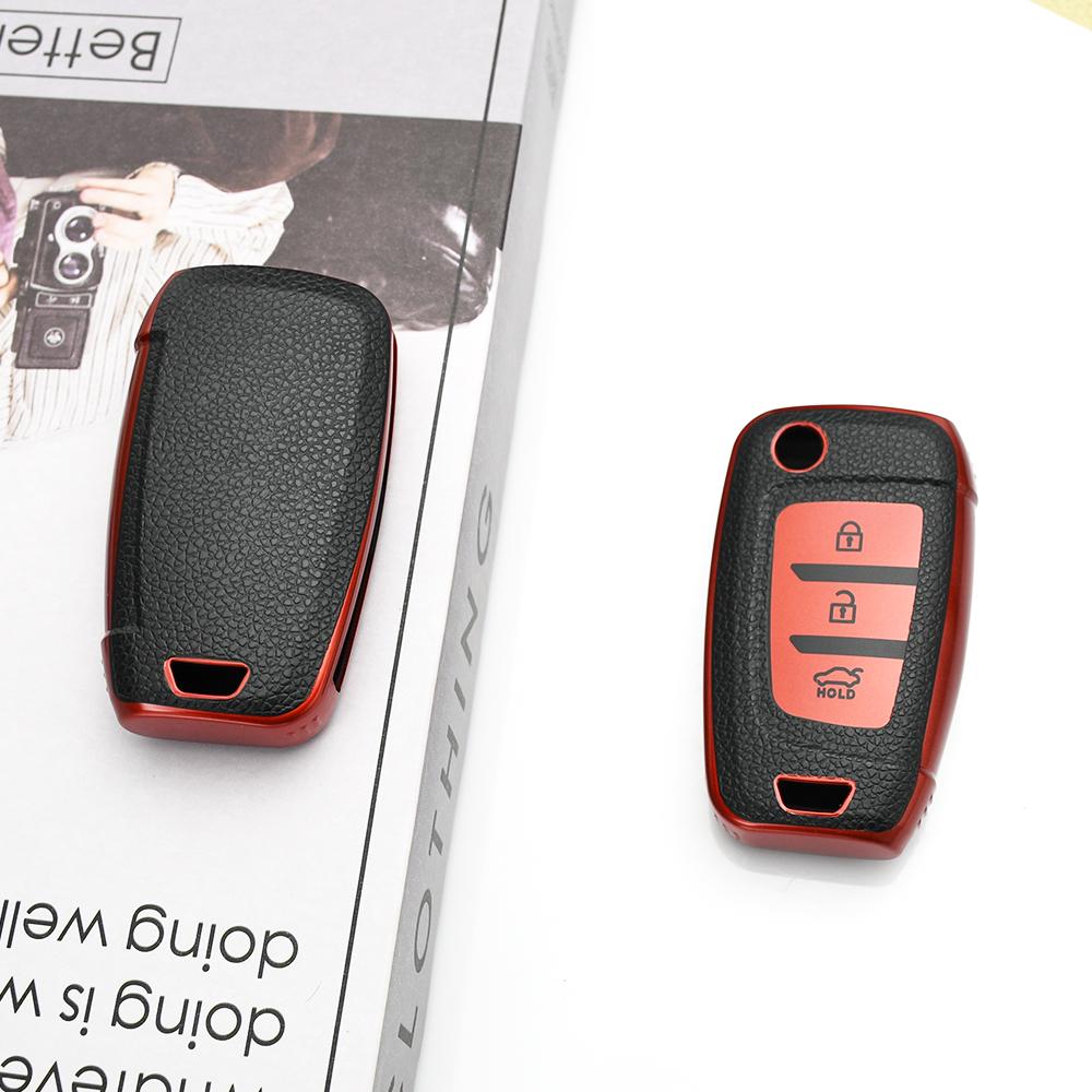 Shell Keyless For Hyundai I30 I35 I40 KONA Genesis Azera Elantra Solaris Tucson Santa Fe TPU Leather Car Folding Key Case Cover Holder