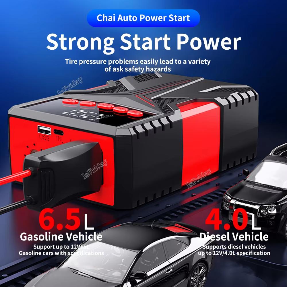 High Power 4 In 1 Car Emergency Starter Air Pump Mobile Power Lighting Portable Air Compressor Car Battery Jump Starter Start Car Tire Inflator